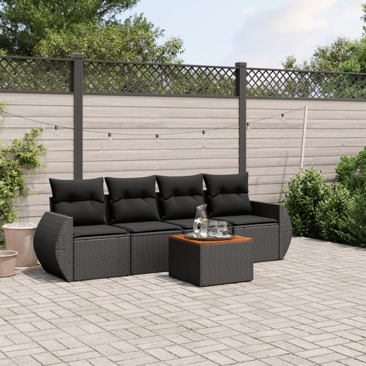 5-tlg. Garten-Sofagarnitur mit Kissen Schwarz Poly Rattan