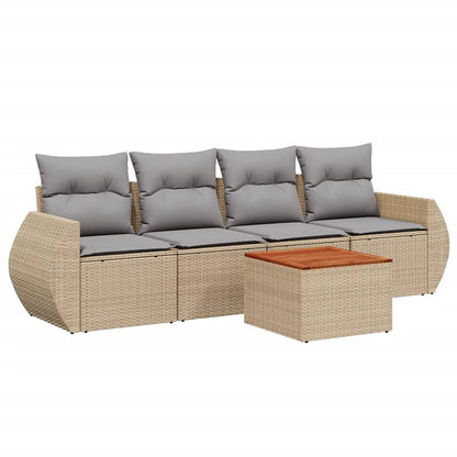 5-tlg. Garten-Sofagarnitur mit Kissen Beige Poly Rattan