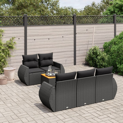 6-tlg. Garten-Sofagarnitur mit Kissen Schwarz Poly Rattan