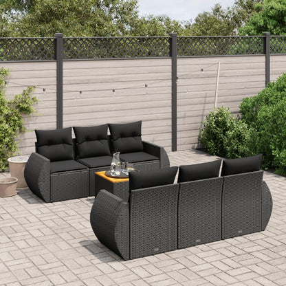 7-tlg. Garten-Sofagarnitur mit Kissen Schwarz Poly Rattan