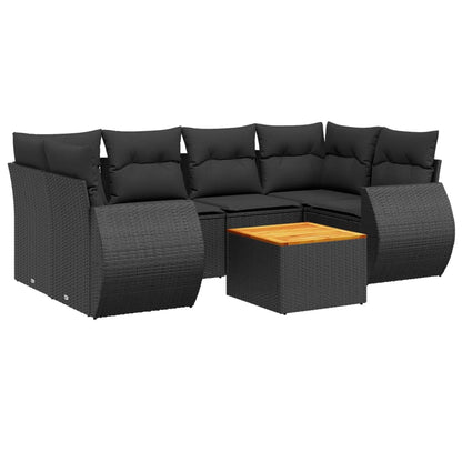 7-tlg. Garten-Sofagarnitur mit Kissen Schwarz Poly Rattan