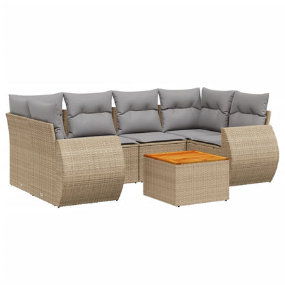 7-tlg. Garten-Sofagarnitur mit Kissen Beige Poly Rattan