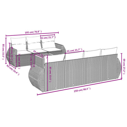 8-tlg. Garten-Sofagarnitur mit Kissen Schwarz Poly Rattan