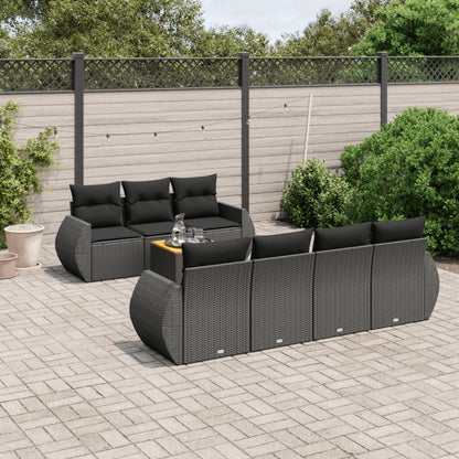 8-tlg. Garten-Sofagarnitur mit Kissen Schwarz Poly Rattan