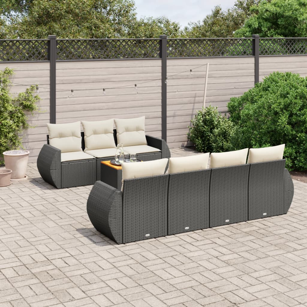 8-tlg. Garten-Sofagarnitur mit Kissen Schwarz Poly Rattan