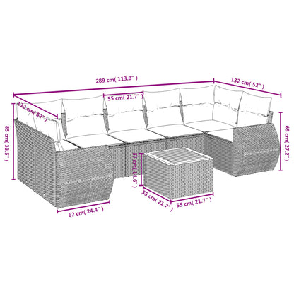 8-tlg. Garten-Sofagarnitur mit Kissen Beige Poly Rattan