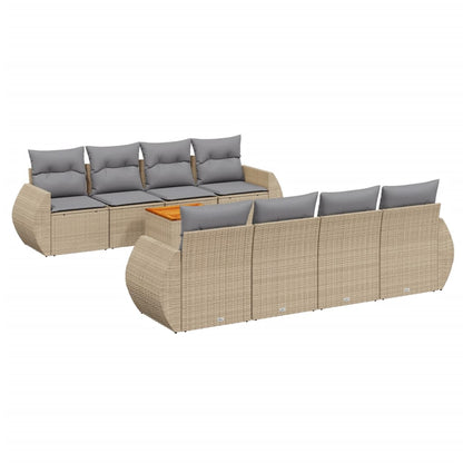 9-tlg. Garten-Sofagarnitur mit Kissen Beige Poly Rattan