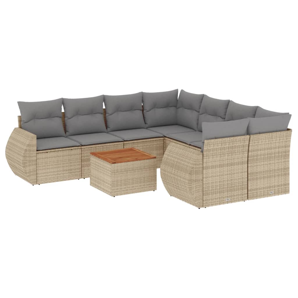 9-tlg. Garten-Sofagarnitur mit Kissen Beige Poly Rattan