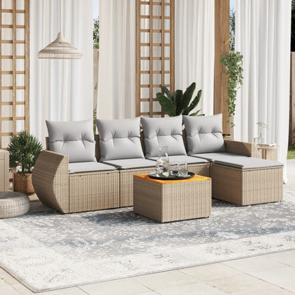 6-tlg. Garten-Sofagarnitur mit Kissen Beige Poly Rattan