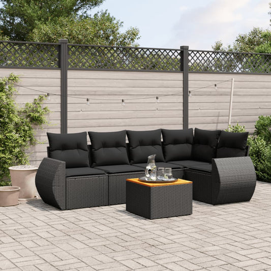 6-tlg. Garten-Sofagarnitur mit Kissen Schwarz Poly Rattan