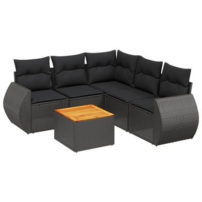 6-tlg. Garten-Sofagarnitur mit Kissen Schwarz Poly Rattan