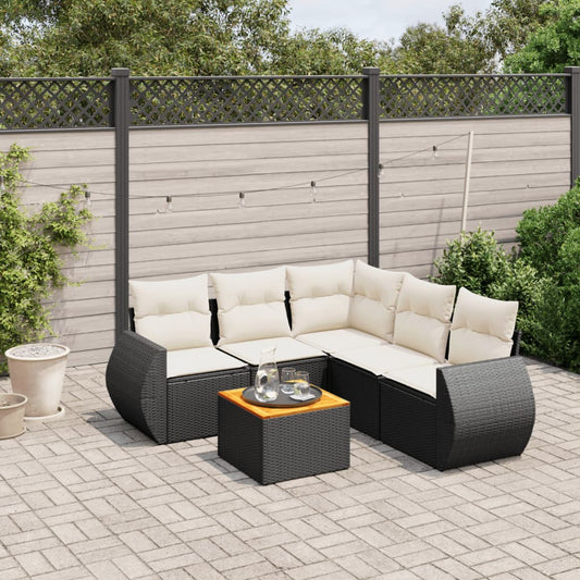 6-tlg. Garten-Sofagarnitur mit Kissen Schwarz Poly Rattan