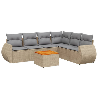 7-tlg. Garten-Sofagarnitur mit Kissen Beige Poly Rattan