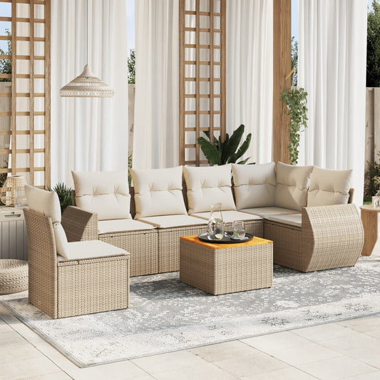 7-tlg. Garten-Sofagarnitur mit Kissen Beige Poly Rattan