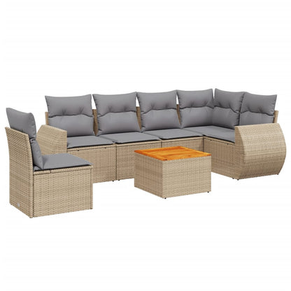 7-tlg. Garten-Sofagarnitur mit Kissen Beige Poly Rattan