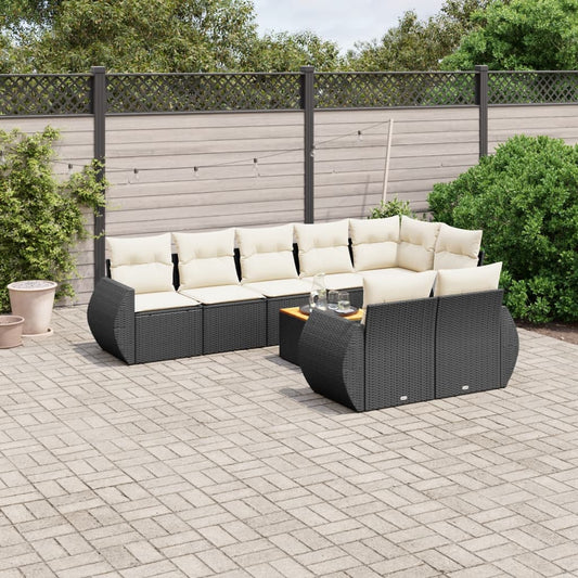 9-tlg. Garten-Sofagarnitur mit Kissen Schwarz Poly Rattan