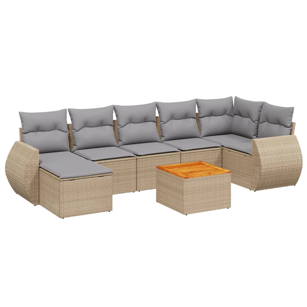 8-tlg. Garten-Sofagarnitur mit Kissen Beige Poly Rattan