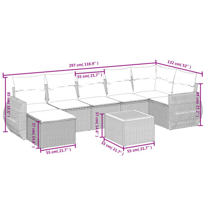 8-tlg. Garten-Sofagarnitur mit Kissen Beige Poly Rattan