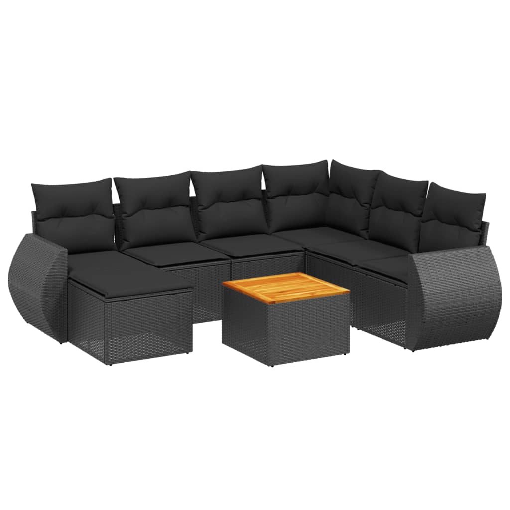 8-tlg. Garten-Sofagarnitur mit Kissen Schwarz Poly Rattan