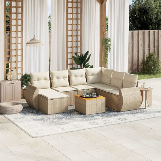 8-tlg. Garten-Sofagarnitur mit Kissen Beige Poly Rattan