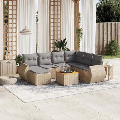 8-tlg. Garten-Sofagarnitur mit Kissen Beige Poly Rattan