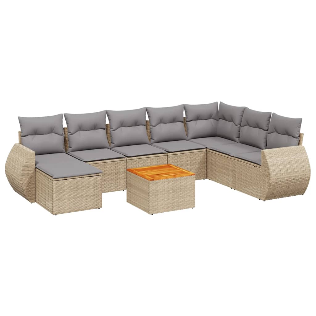 9-tlg. Garten-Sofagarnitur mit Kissen Beige Poly Rattan