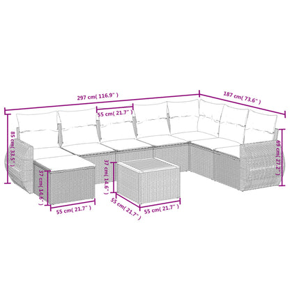 9-tlg. Garten-Sofagarnitur mit Kissen Beige Poly Rattan