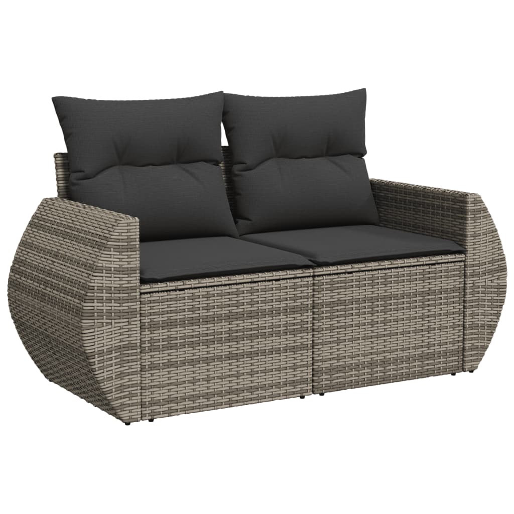 10-tlg. Garten-Sofagarnitur mit Kissen Grau Poly Rattan