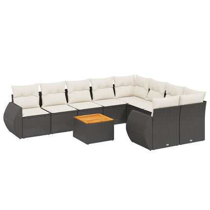 10-tlg. Garten-Sofagarnitur mit Kissen Schwarz Poly Rattan