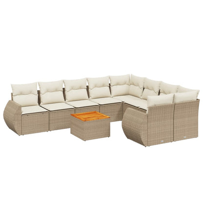 10-tlg. Garten-Sofagarnitur mit Kissen Beige Poly Rattan