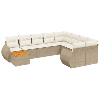 10-tlg. Garten-Sofagarnitur mit Kissen Beige Poly Rattan