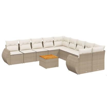 11-tlg. Garten-Sofagarnitur mit Kissen Beige Poly Rattan