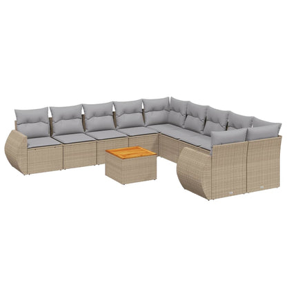 11-tlg. Garten-Sofagarnitur mit Kissen Beige Poly Rattan