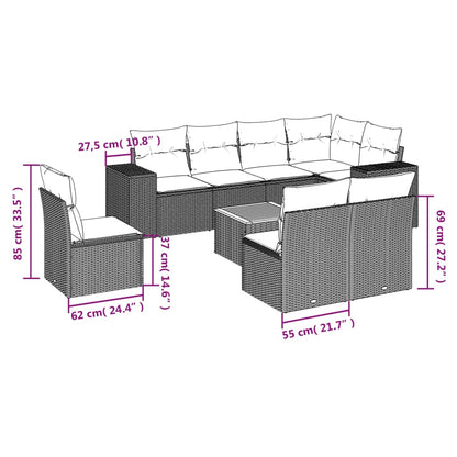 9-tlg. Garten-Sofagarnitur mit Kissen Schwarz Poly Rattan