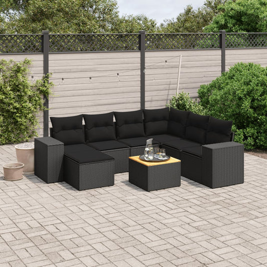 8-tlg. Garten-Sofagarnitur mit Kissen Schwarz Poly Rattan