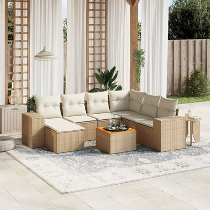 8-tlg. Garten-Sofagarnitur mit Kissen Beige Poly Rattan