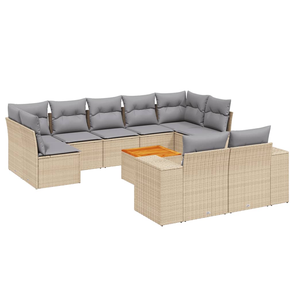 10-tlg. Garten-Sofagarnitur mit Kissen Beige Poly Rattan