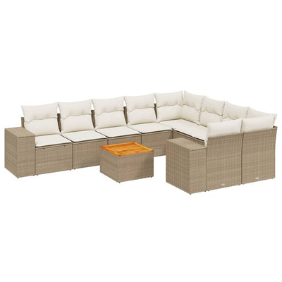 10-tlg. Garten-Sofagarnitur mit Kissen Beige Poly Rattan