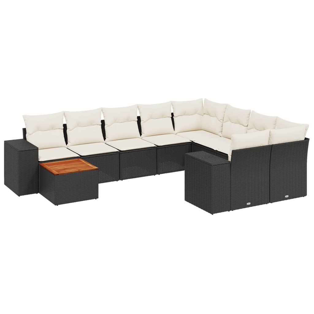 10-tlg. Garten-Sofagarnitur mit Kissen Schwarz Poly Rattan