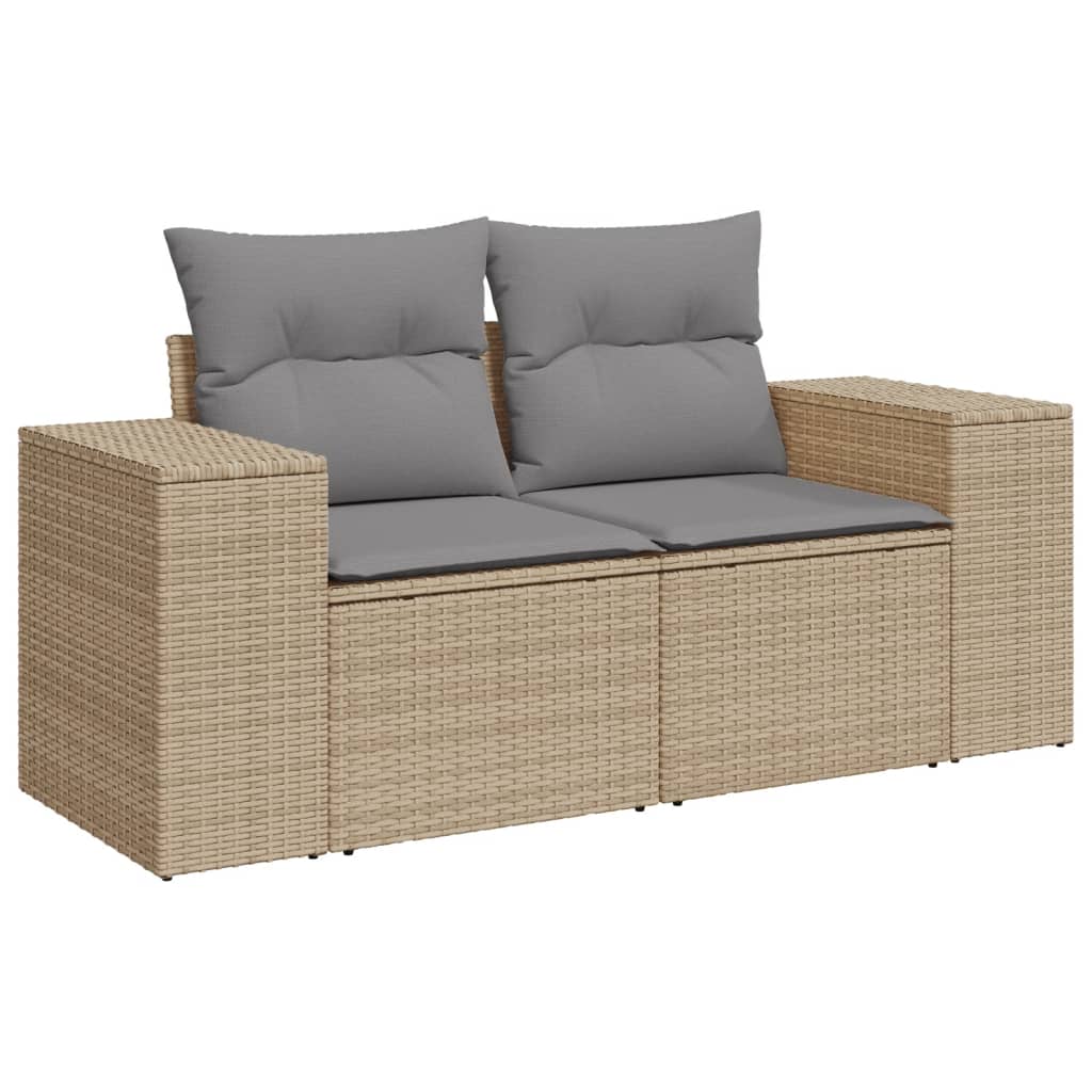 11-tlg. Garten-Sofagarnitur mit Kissen Beige Poly Rattan