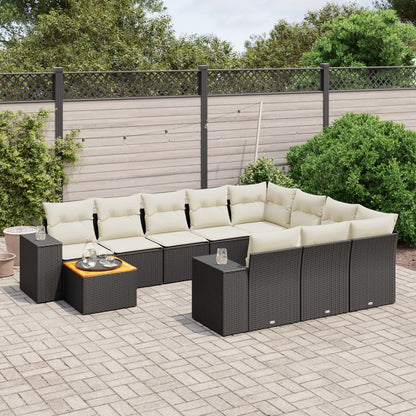 11-tlg. Garten-Sofagarnitur mit Kissen Schwarz Poly Rattan