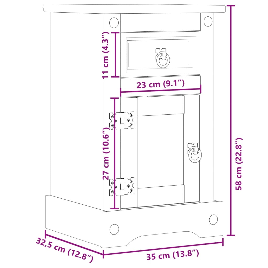 Nachttisch Corona 35x32,5x58 cm Massivholz Kiefer