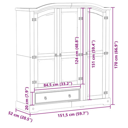 Kleiderschrank Corona 151,5x52x170 cm Massivholz Kiefer