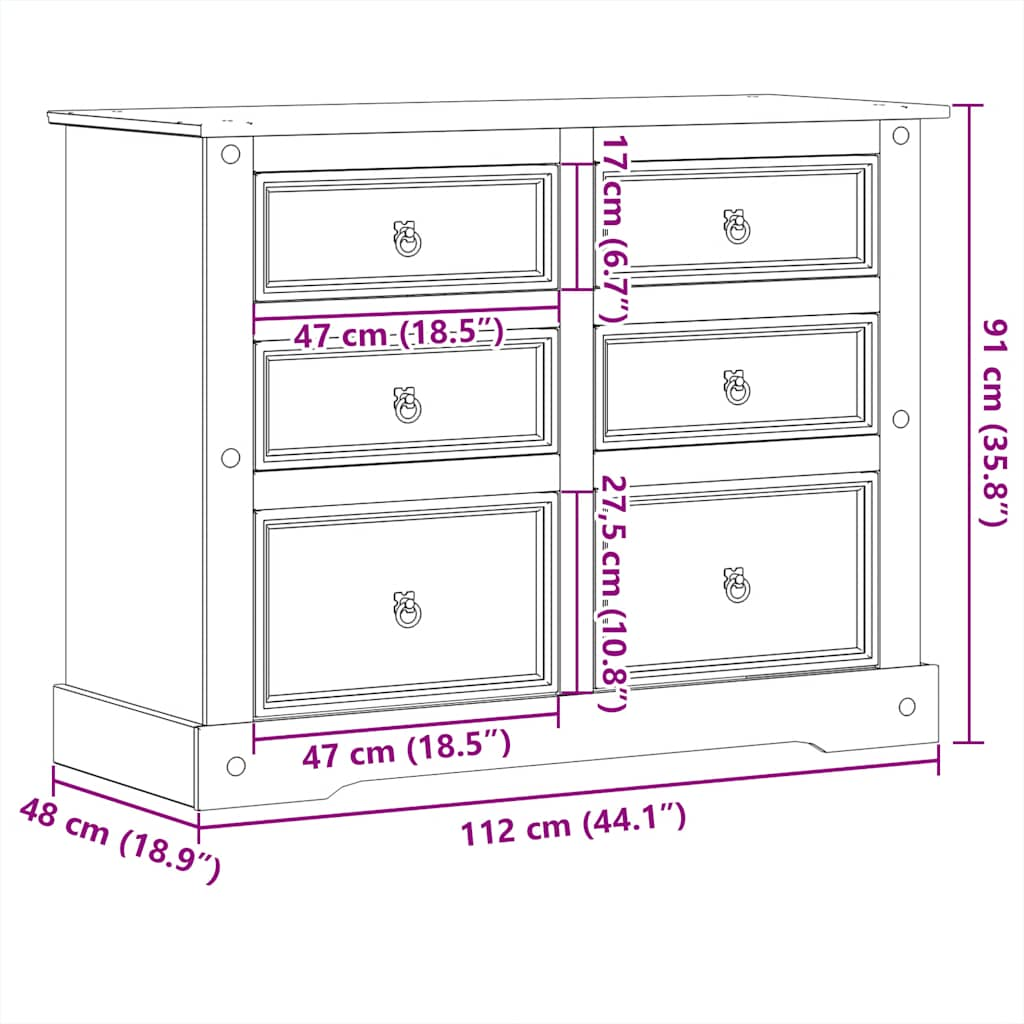 Kommode Corona 120x48x91 cm Massivholz Kiefer