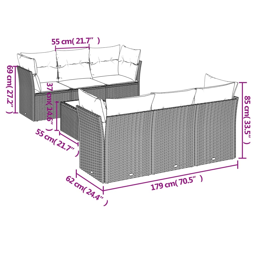 7-tlg. Garten-Sofagarnitur mit Kissen Beige Poly Rattan