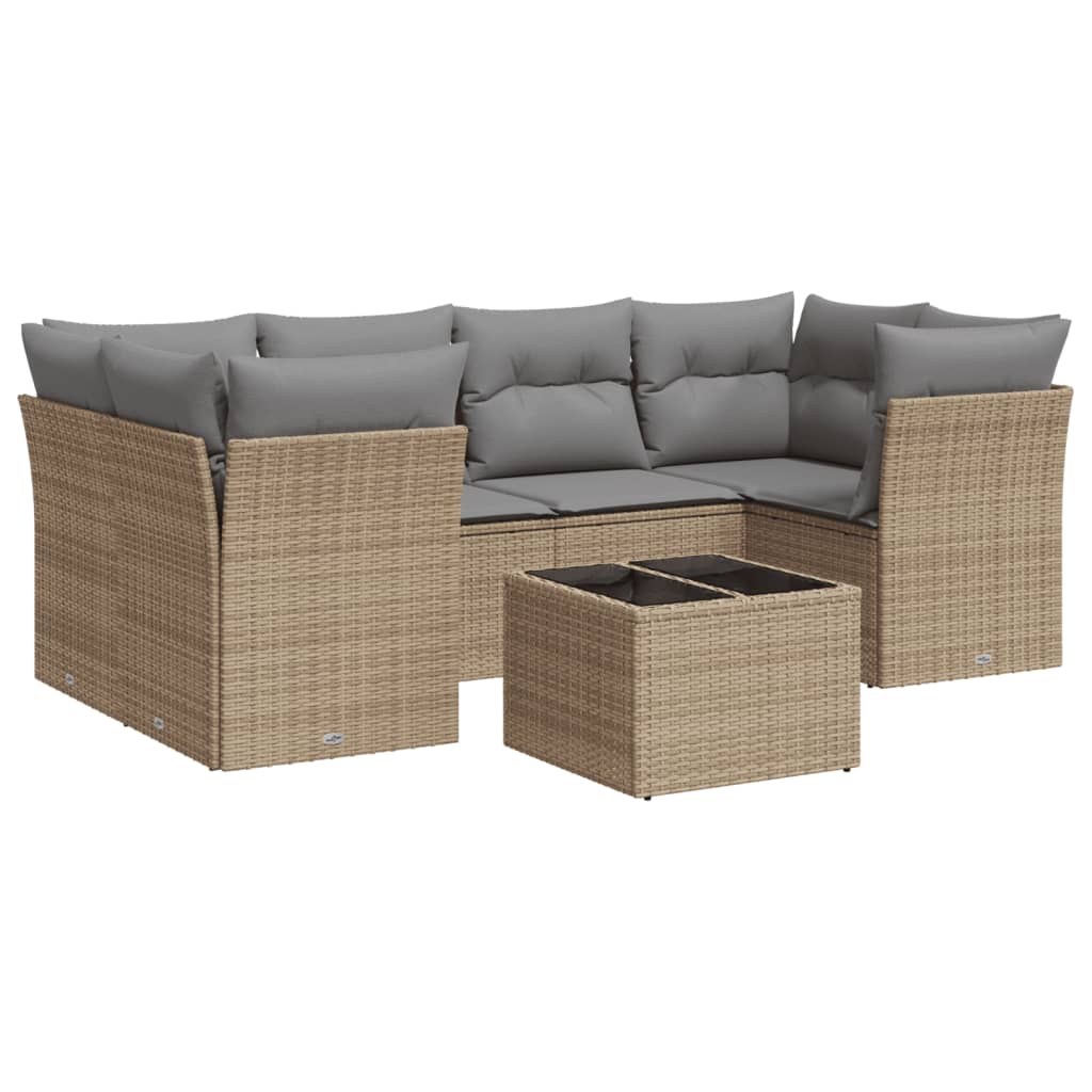 7-tlg. Garten-Sofagarnitur mit Kissen Beige Poly Rattan