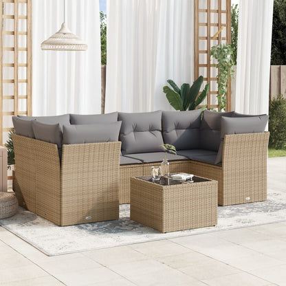 7-tlg. Garten-Sofagarnitur mit Kissen Beige Poly Rattan