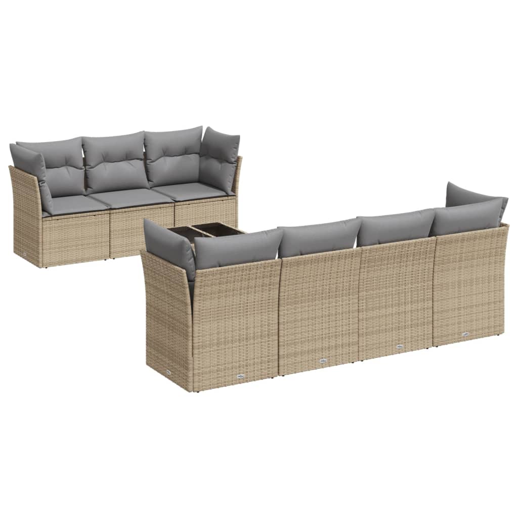 8-tlg. Garten-Sofagarnitur mit Kissen Beige Poly Rattan