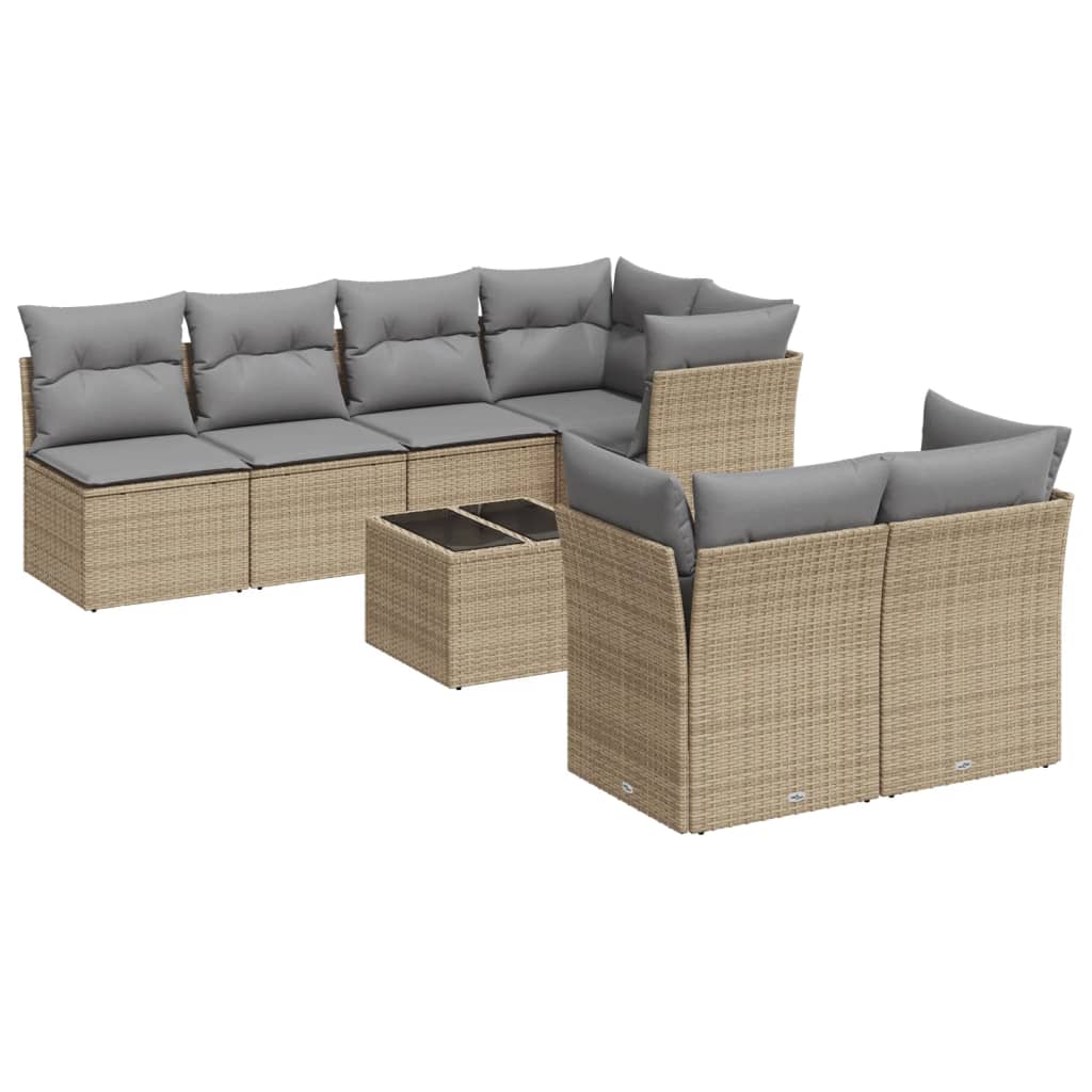 8-tlg. Garten-Sofagarnitur mit Kissen Beige Poly Rattan