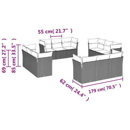 12-tlg. Garten-Sofagarnitur mit Kissen Braun Poly Rattan